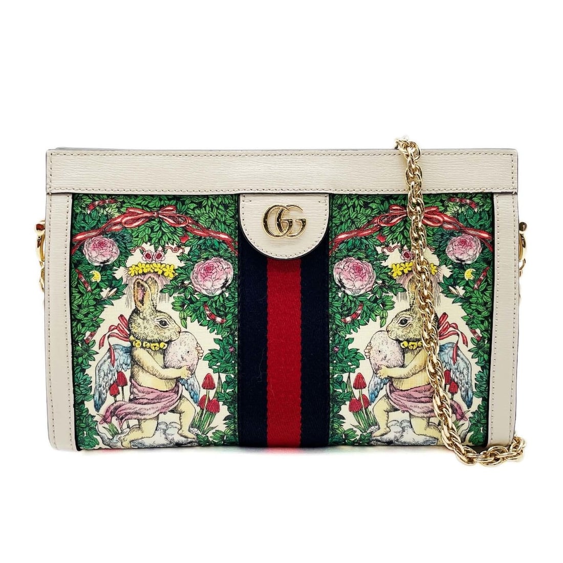 GUCCI Ophidia Higuchi Yuko Chain Shoulder Bag Rabbit 503877 Leather Green Women's: --- Catalog ---Category: SizeSize (HxWxD): 16.8cm x 25.8cm x 7.5cm / 6.61'' x 10.15'' x 2.95''Category: DesignType: Shoulder bagColor: Beige, GreenGender: WomenMaterial: PVC , Leather Category: Genera