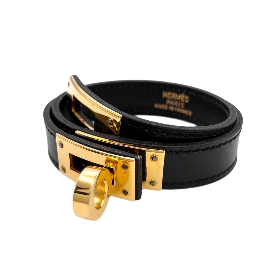 HERMES Kelly Double Tour Bracelet, Strand, Leather, Metal, Black, Women's: --- Catalog ---Category: SizeLength: 37cm / 14.56''Category: DesignType: Charm braceletColor: BlackGender: WomenMaterial: Leather, MetalCategory: GeneralBrand: Hermes--- Item List ---Section: Conditio