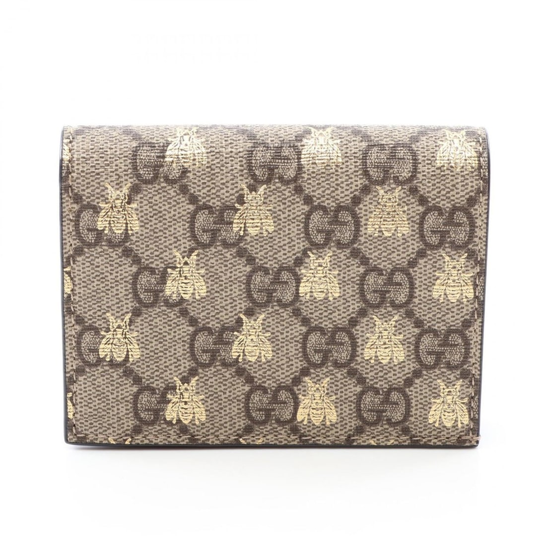 Gucci GG Supreme Bee Bi-fold Wallet, Leather, Women's, Beige/Gold Tone, 508757 (1 of 9)