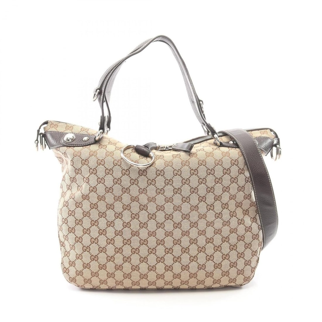 Gucci GG Canvas 2-Way Tote Bag/Handbag, and Leather, Women's, Beige/Brown, Item No. 232949 (1 of 12)