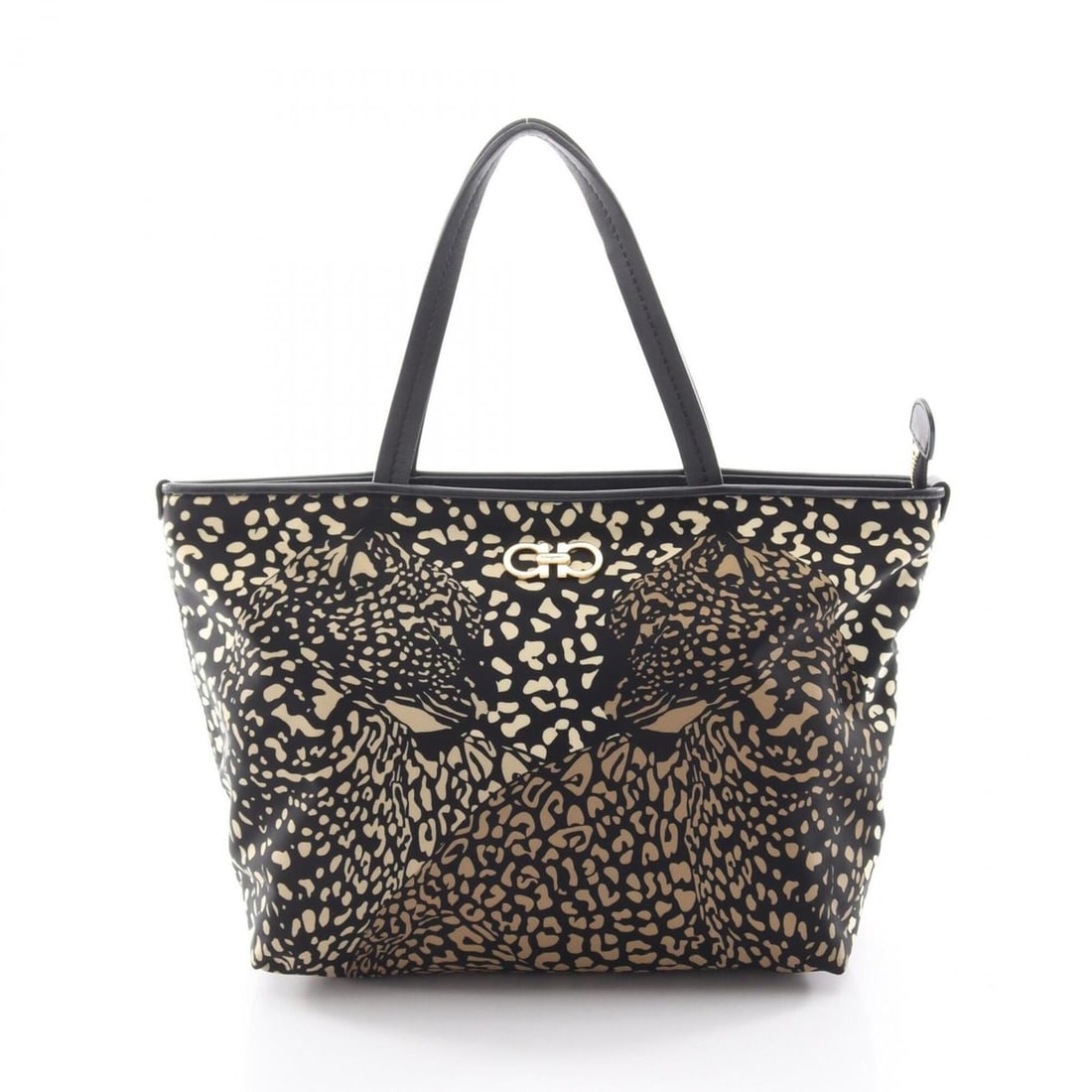 Salvatore Ferragamo Gancini Leopard Print Tote Bag/Handbag, Nylon & Leather, Women's, Black, Ivory,: --- Catalog ---Category: SizeSize (HxWxD): 22cm x 25cm x 11cm / 8.66'' x 9.84'' x 4.33''Category: DesignType: Handbag, Tote bagColor: Beige, Black, IvoryGender: WomenMaterial: Nylon , Leather Category