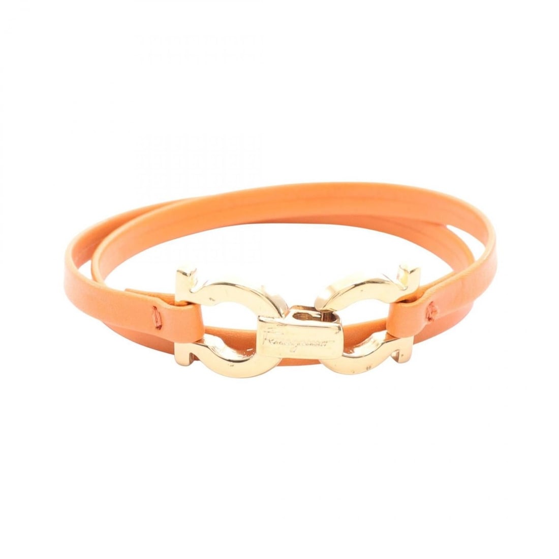Salvatore Ferragamo Gancini Bracelet, Leather, Gold Plated (GP), Women's, Orange/Gold Tone: --- Catalog ---Category: SizeLength: 16cm / 6.29''Category: DesignType: Charm braceletColor: Gold, OrangeGender: WomenMaterial: Gold plating, LeatherCategory: GeneralBrand: Salvatore Ferragamo--- Item