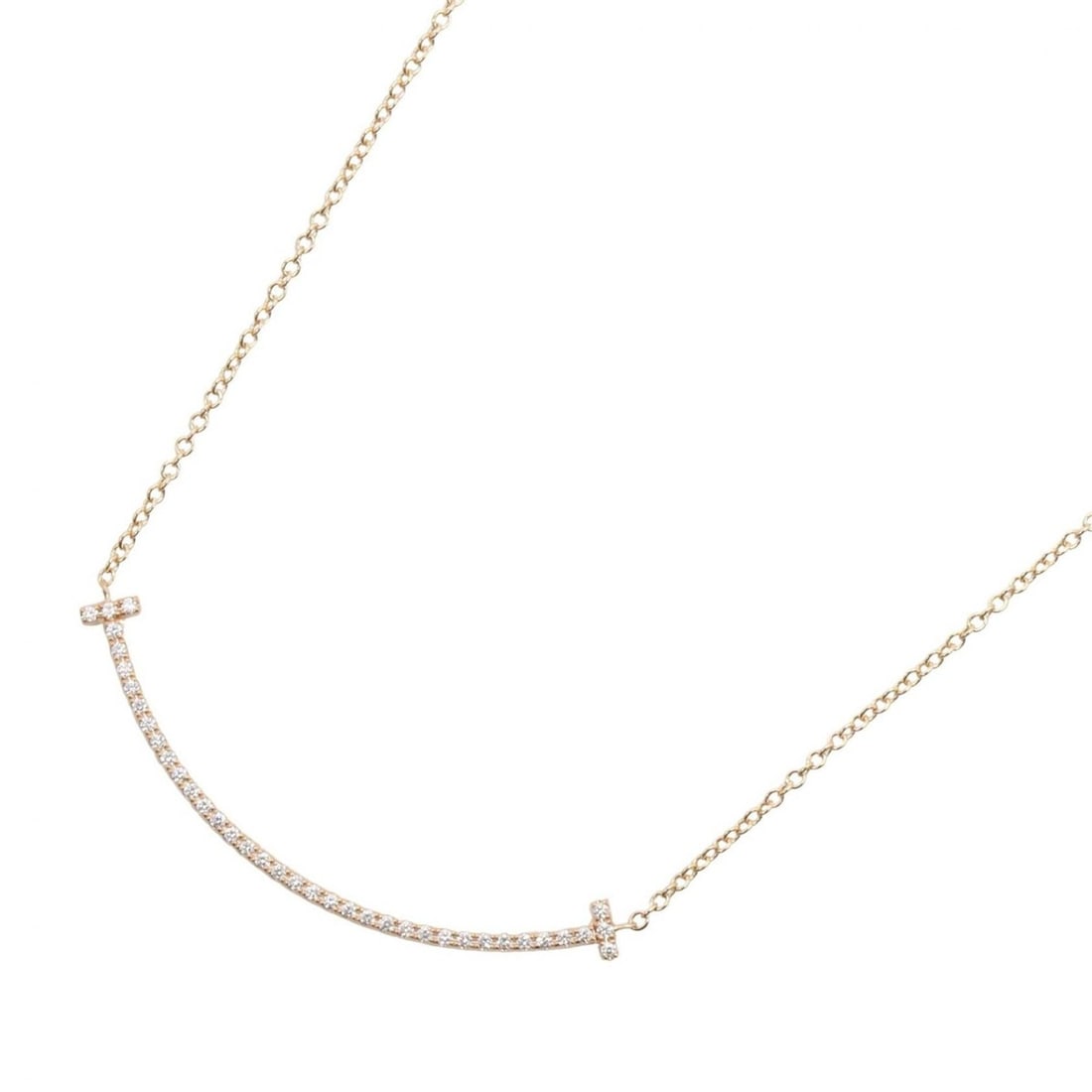 Tiffany & Co. T Smile Necklace, Diamond 18KPG (Pink Gold), Diamond, Women's, Gold Tone, Clear: --- Catalog ---Category: SizePendant Size: 36mm x 3mm / 1.41'' x 0.11''Neck Circumference: 40.5 cm / 15.94''Category: DesignColor: Clear, GoldGender: WomenMaterial: Pink gold (18K)Necklace Type: Neckl