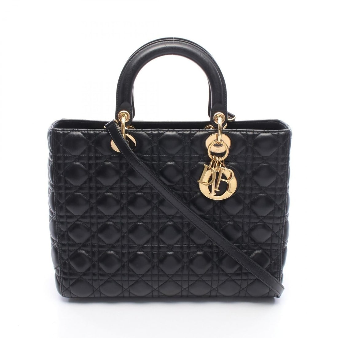 Christian Dior Dior Lady Large Cannage 2-Way Handbag, Leather, Women's, Black: --- Catalog ---Category: SizeSize (HxWxD): 25cm x 32cm x 11cm / 9.84'' x 12.59'' x 4.33''Category: DesignType: HandbagColor: BlackGender: WomenMaterial: Leather Category: GeneralBrand: Christian Dior-
