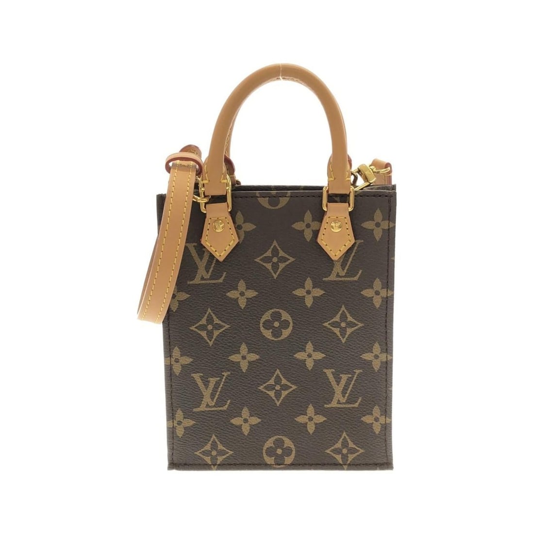 Louis Vuitton Monogram Petite Sac Plat M81295 Handbag: --- Catalog ---Category: SizeSize (HxWxD): 17cm x 13.5cm x 5cm / 6.69'' x 5.31'' x 1.96''Category: DesignType: HandbagColor: MarronGender: Men,WomenMaterial: Coated canvas Hardware Color: GoldCategory