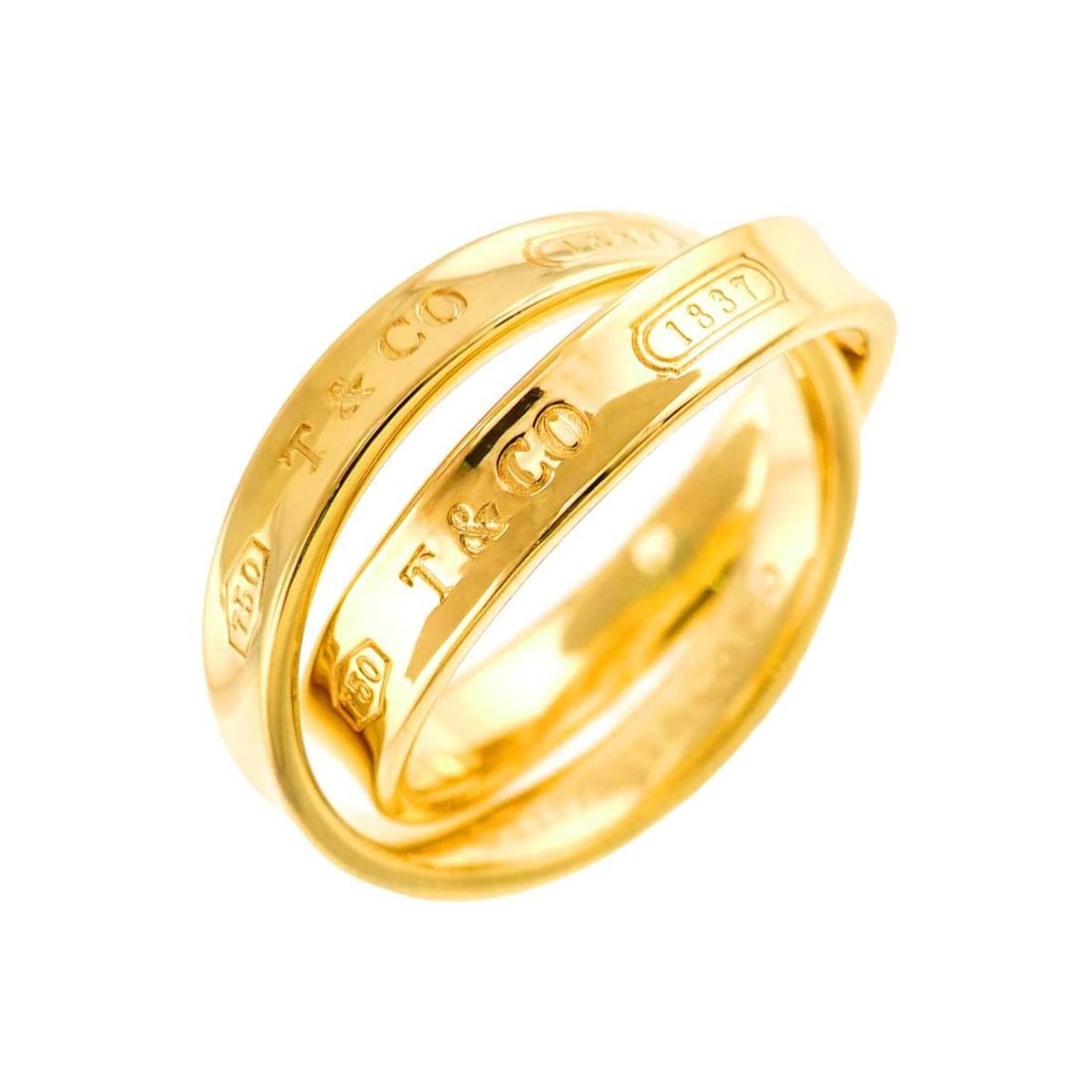 Tiffany & Co. 1837 Interlocking Ring, 18K Yellow Gold (750): --- Catalog ---Category: SizeJP Size: 9.5US Size: 5Category: DesignType: Band ringGender: WomenMaterial: Yellow gold (18K)Category: GeneralBrand: Tiffany--- Item List ---Section: ConditionRanking: Ran