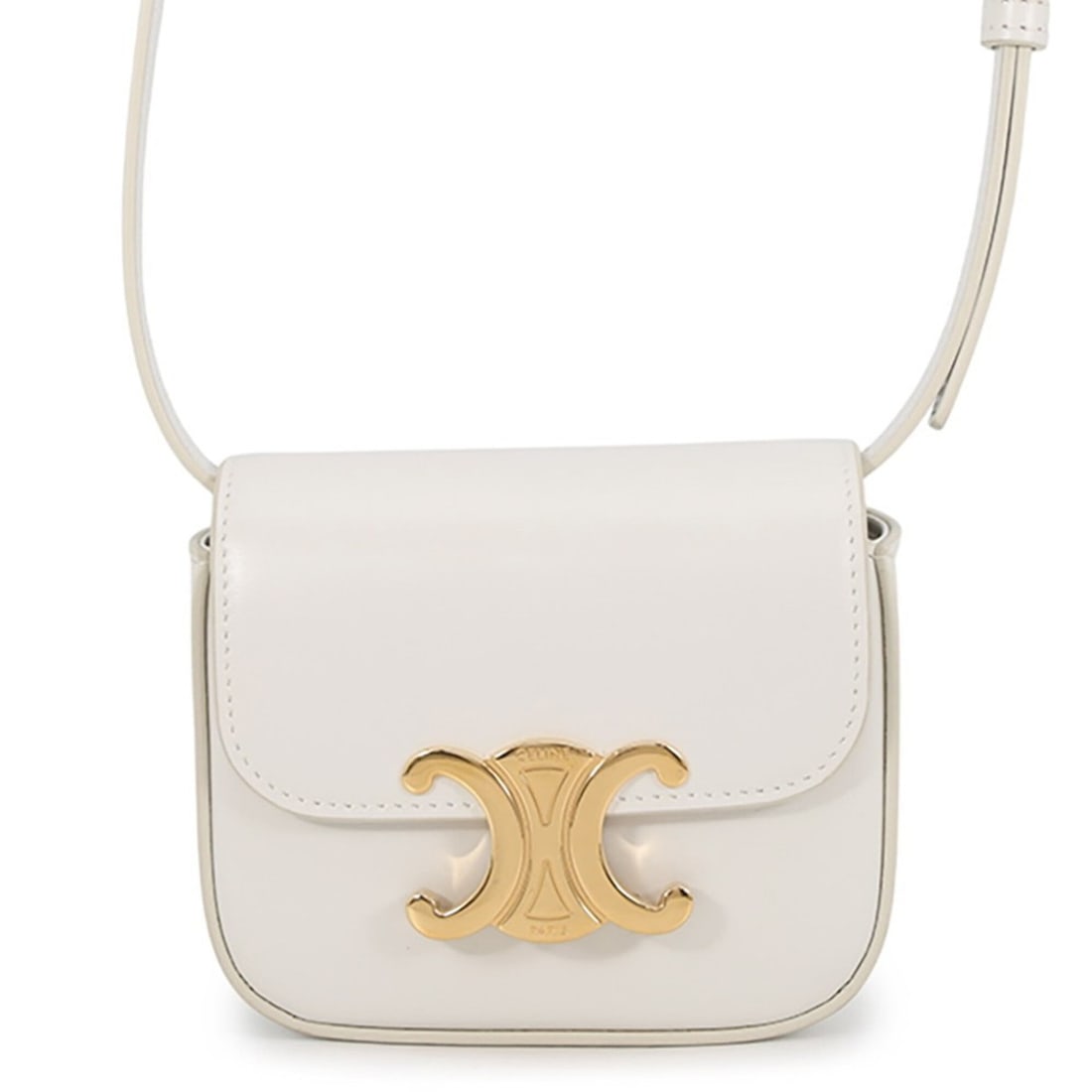 Celine Triomphe Mini Claude Shoulder Bag, Shiny Calf Leather, 10I513, White, Handbag (1 of 16)