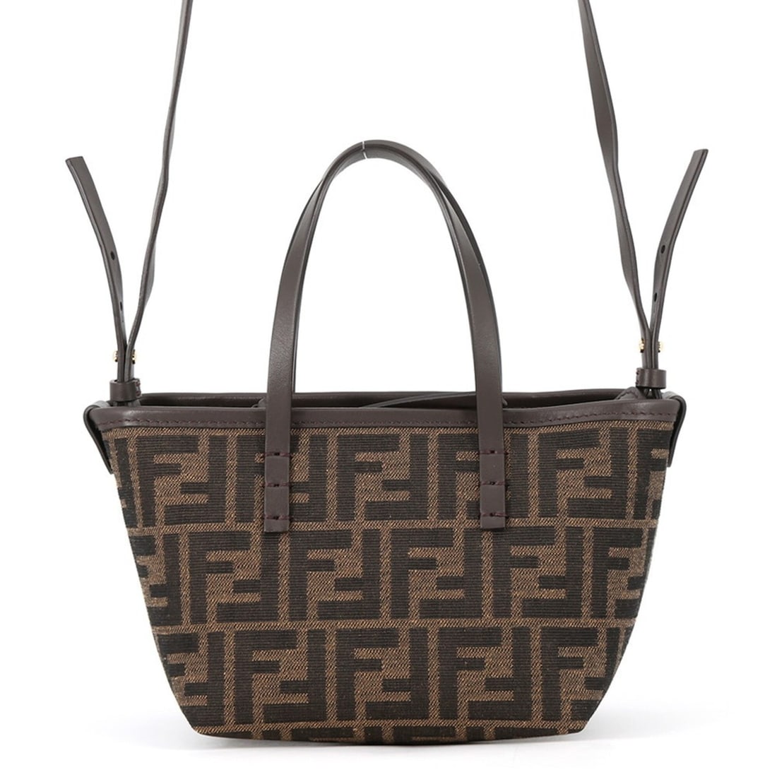 Fendi Roll FF Jacquard Mini Canvas Leather Handbag 8BS096 2-way Shoulder Bag FENDI: --- Catalog ---Category: SizeSize (HxWxD): 13cm x 16cm x 11cm / 5.11'' x 6.29'' x 4.33''Category: DesignType: Handbag, Shoulder bagColor: BrownGender: WomenMaterial: Canvas , Leather Category: General