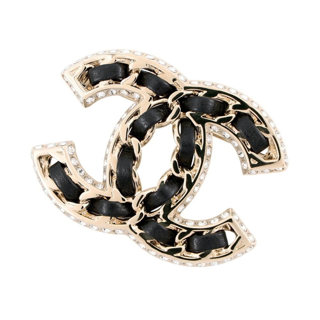 Chanel Brooch, Coco Mark, Chain Motif, Rhinestone, Leather, B25V AB5107 CHANEL Brooch BROACH (1 of 10)