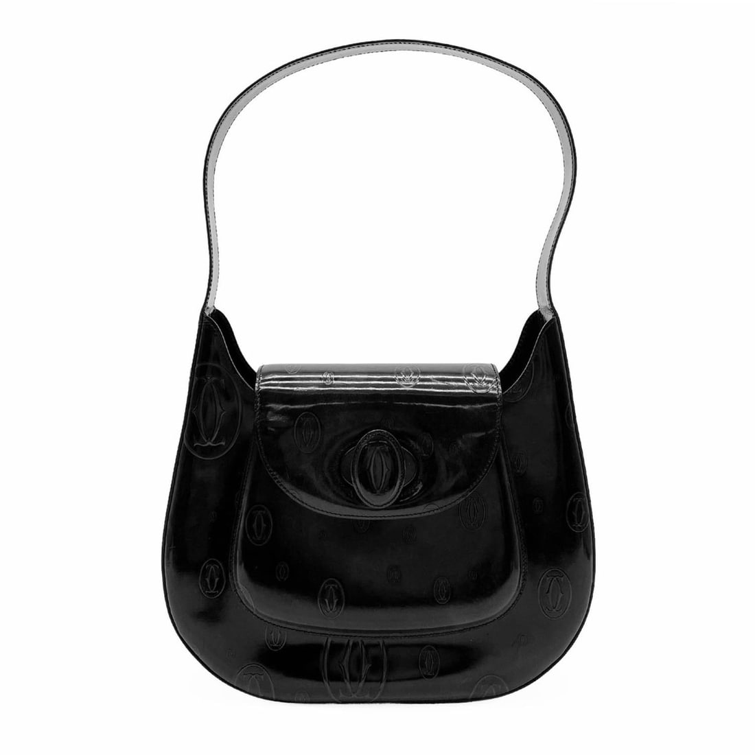 CARTIER Happy Birthday 2C Shoulder Bag Handbag One-Shoulder Patent Leather Black Women's (1 of 16)
