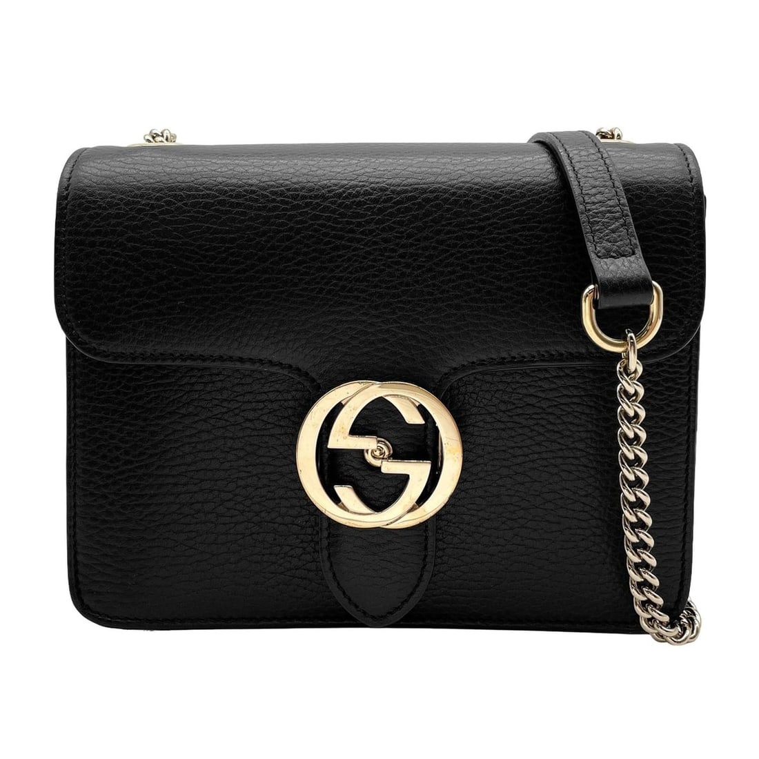 GUCCI Interlocking G GG Buckle Chain Shoulder Bag 510304 Leather Metal Black Women's: --- Catalog ---Category: SizeSize (HxWxD): 16cm x 20cm x 6.5cm / 6.29'' x 7.87'' x 2.55''Category: DesignType: Shoulder bagColor: BlackGender: WomenMaterial: Leather , Metal Category: GeneralMPN: 5103