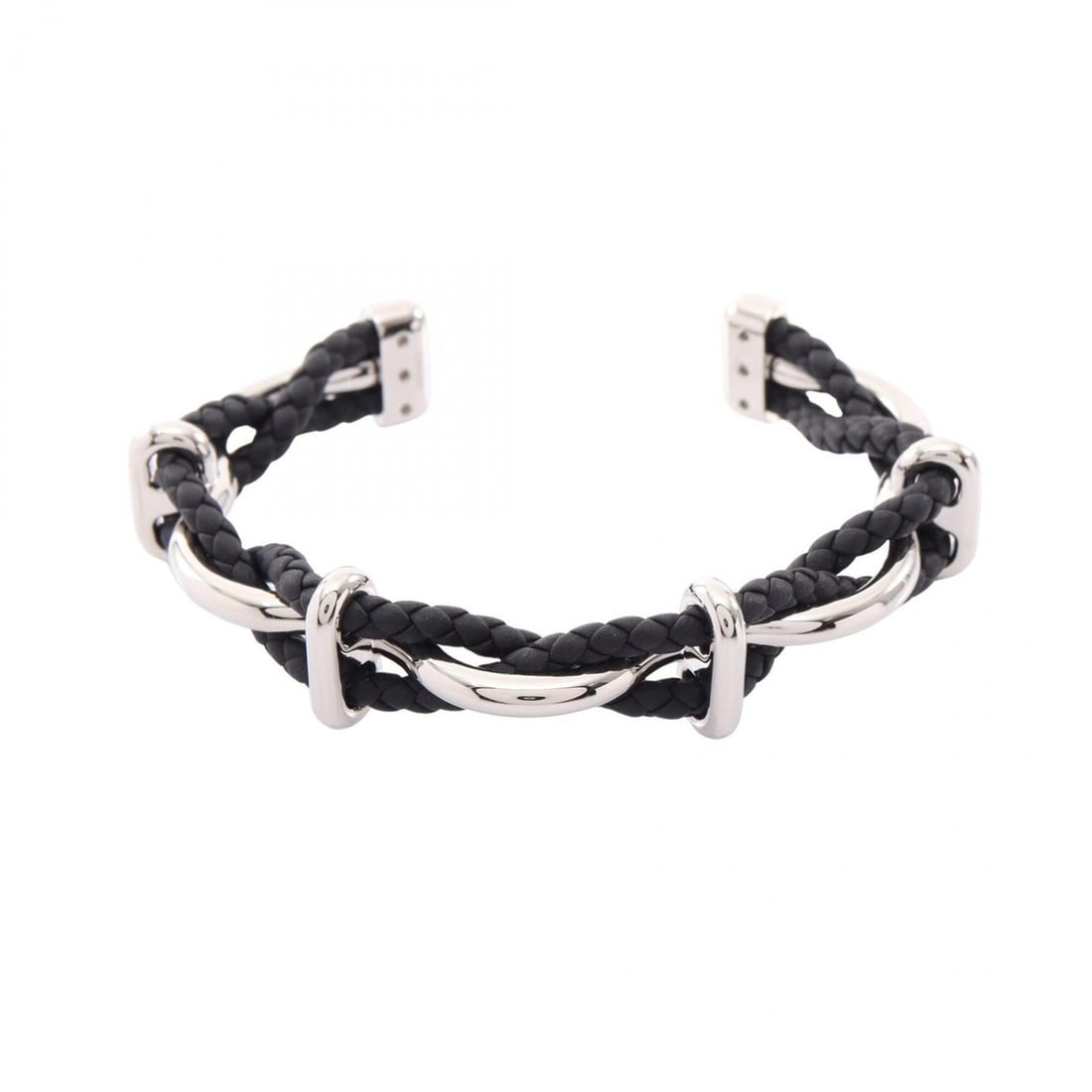 Hermes HERMES Ege Bangle Accessory Stainless Steel Leather Women's Silver/Black (1 of 6)