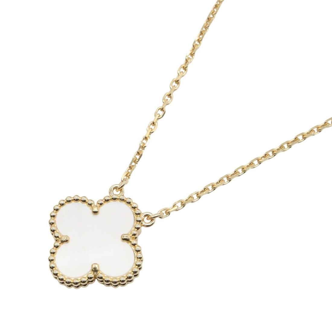 Van Cleef & Arpels Vintage Alhambra Necklace, Mother of Pearl 18K (Yellow Gold), Women's, Gold/White: --- Catalog ---Category: SizePendant Size: 15mm x 15mm / 0.59'' x 0.59''Neck Circumference: 37 cm - 41.5 cm / 14.56'' - 16.33''Category: DesignColor: Gold, WhiteGender: WomenMaterial: Yellow gold (18K