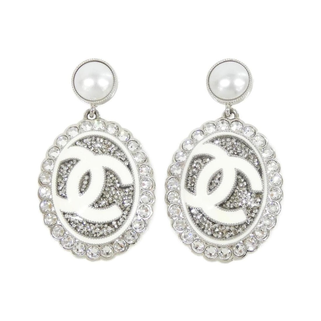 Chanel ABE874 Earrings: --- Catalog ---Category: SizeSize (HxWxD): 52.00mm x 30.00mm / 2.05'' x 1.18''Category: DesignType: Stud earringsColor: Silver, WhiteStone: CrystalGender: WomenCategory: GeneralMPN: ABE874Brand: Chane