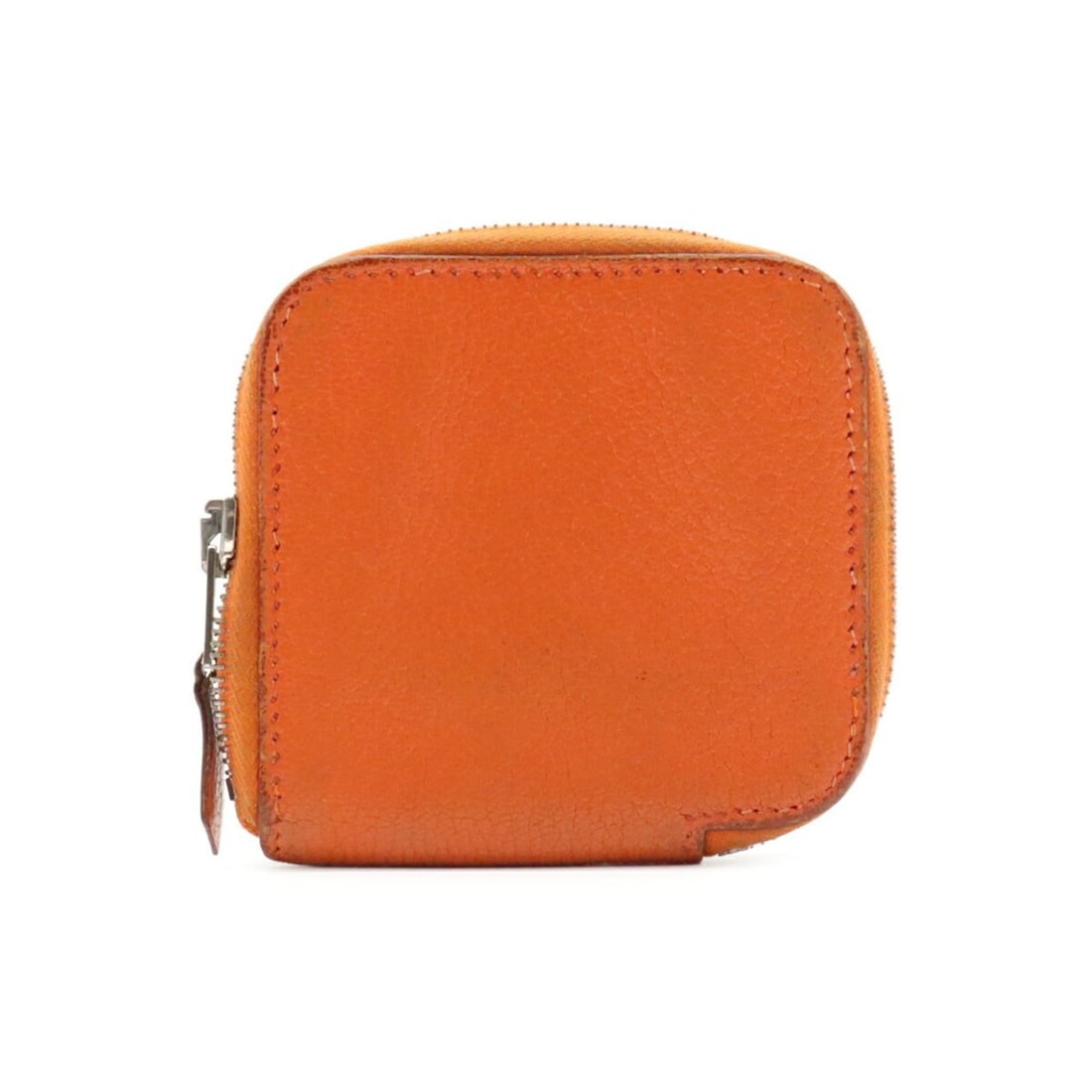 HERMES Azap Compact Mini Wallet/Coin Purse, Round, Chevre Mysore Leather, Orange, ?J Stamp (1 of 10)