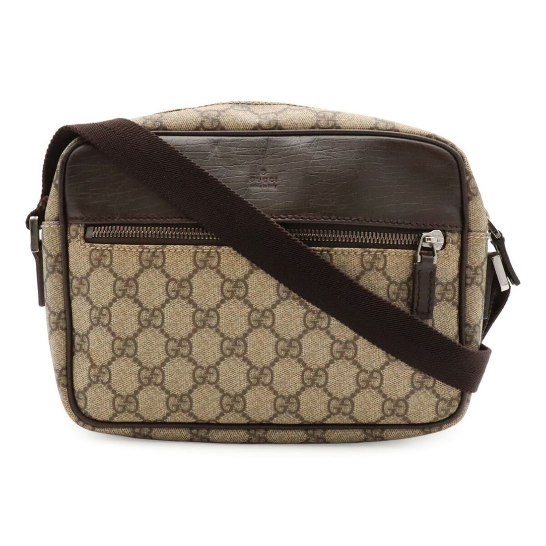 GUCCI GG Supreme Plus Shoulder Bag/Pochette, Leather, Khaki Beige, Brown, Dark 114291: --- Catalog ---Category: SizeSize (HxWxD): 17cm x 22cm x 6.5cm / 6.69'' x 8.66'' x 2.55''Category: DesignType: Pochette, Shoulder bagColor: Beige, Brown, Dark brown, KhakiGender: WomenMaterial: GG Sup