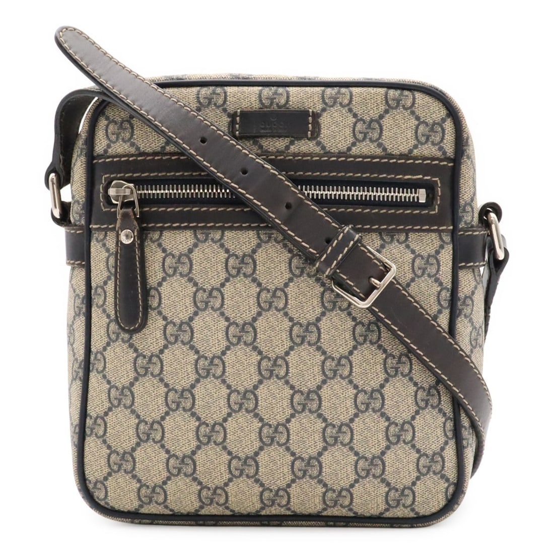 GUCCI GG Plus Supreme Shoulder Bag/Pochette, Leather, Navy/Beige, 233268: --- Catalog ---Category: SizeSize (HxWxD): 21.5cm x 19cm x 7cm / 8.46'' x 7.48'' x 2.75''Category: DesignType: Pochette, Shoulder bagColor: Beige, NavyGender: WomenMaterial: GG plus Category: GeneralM