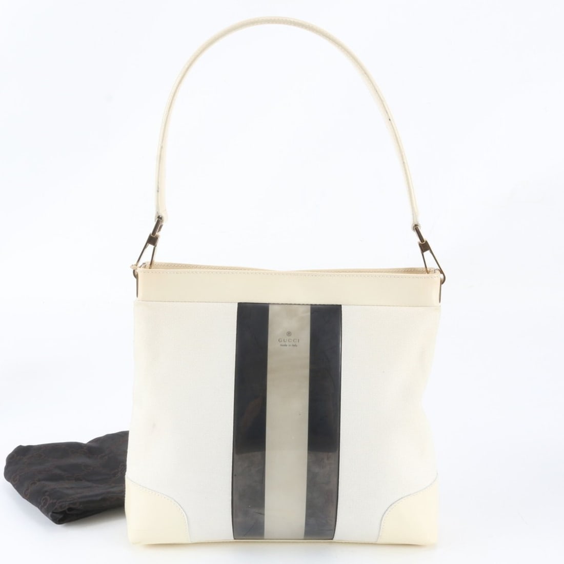 Gucci 001 4231 Leather Shoulder Bag Tote Handbag Gold Hardware Women's: --- Catalog ---Category: SizeSize (HxWxD): 27cm x 28cm x 6cm / 10.62'' x 11.02'' x 2.36''Strap Length: 55cm / 21.65''Category: DesignType: Shoulder bagColor: Black, IvoryGender: WomenMaterial: Leather
