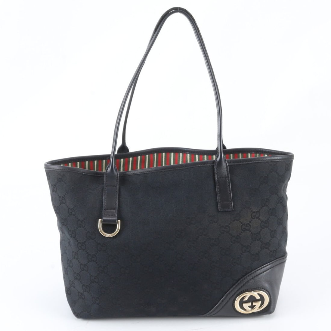 Gucci GG Canvas New Brit 169946 Leather Tote Bag Handbag Shoulder Black Women's: --- Catalog ---Category: SizeSize (HxWxD): 22cm x 28cm x 14cm / 8.66'' x 11.02'' x 5.51''Handle Length: 52cm / 20.47''Category: DesignType: Handbag, Tote bagColor: BlackGender: WomenMaterial: Leather 