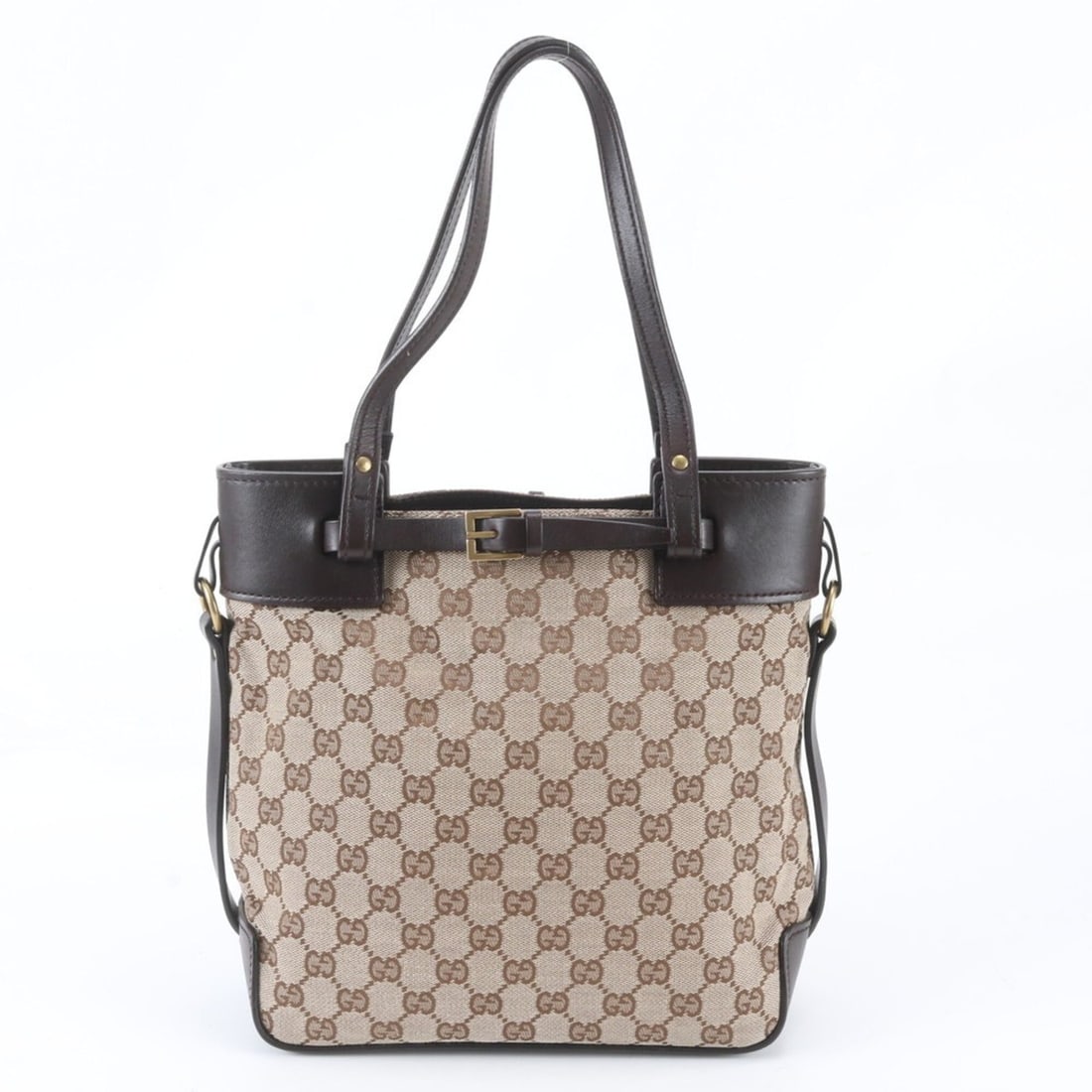 Gucci GG Canvas 107757 Leather Tote Bag Handbag Shoulder Brown Women's: --- Catalog ---Category: SizeSize (HxWxD): 26cm x 24cm x 10cm / 10.23'' x 9.44'' x 3.93''Handle Length: 49cm / 19.29''Category: DesignType: Handbag, Tote bagColor: BrownGender: WomenMaterial: Leather 