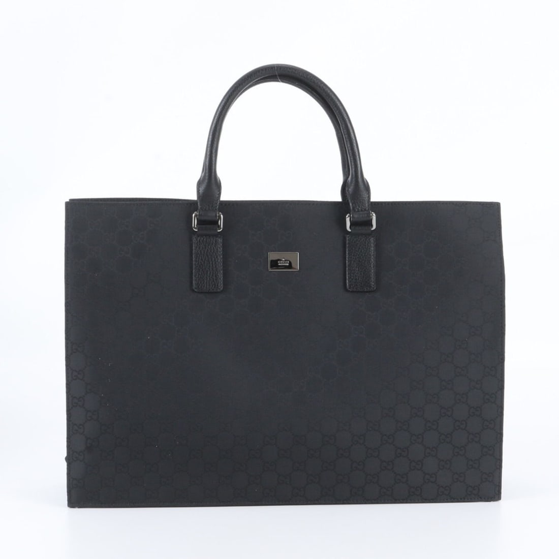 Gucci GG Nylon Leather Handbag/Tote Bag with Control Card (190630) - Men's: --- Catalog ---Category: SizeSize (HxWxD): 30cm x 43cm x 8cm / 11.81'' x 16.92'' x 3.14''Handle Length: 38cm / 14.96''Category: DesignType: Handbag, Tote bagColor: BlackGender: MenMaterial: Nylon , Le