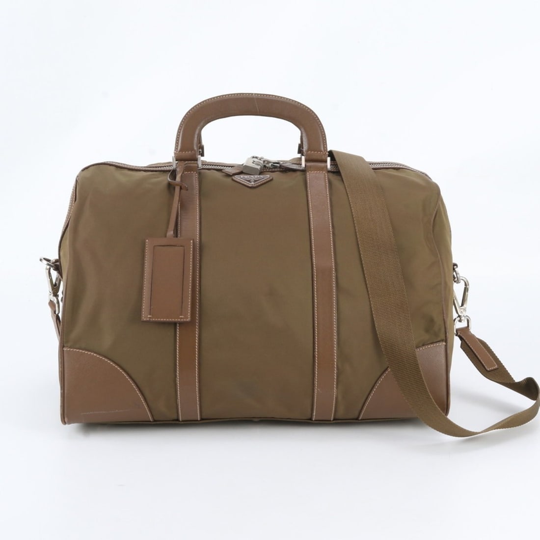 Prada Tessuto Nylon Triangle Logo Leather 2-Way Boston Handbag Shoulder Bag for Men: --- Catalog ---Category: SizeSize (HxWxD): 28cm x 45cm x 29cm / 11.02'' x 17.71'' x 11.41''Strap Length: 150cm / 59.05''Handle Length: 30cm / 11.81''Category: DesignType: Boston bagColor: Brown, Green