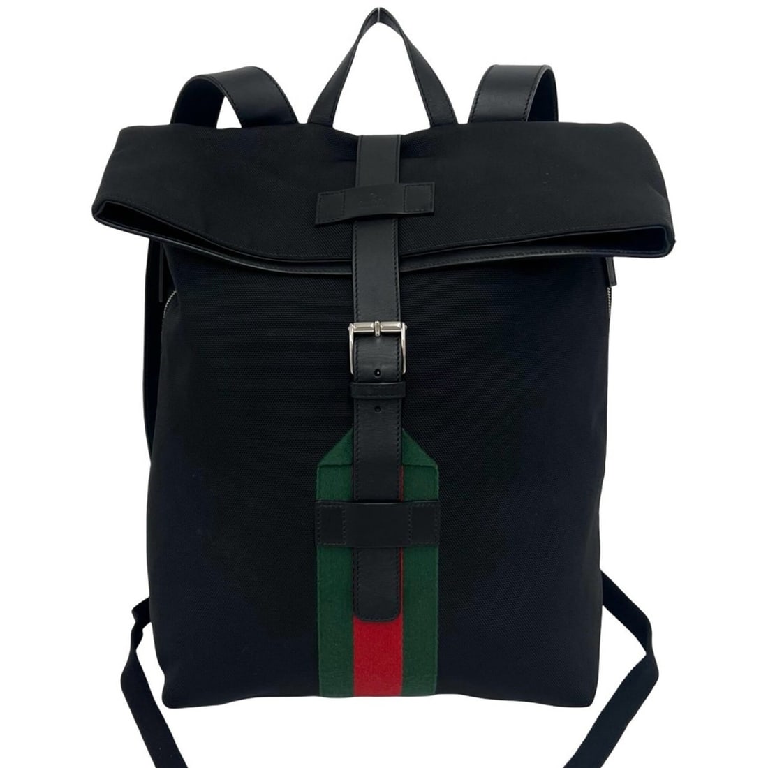 GUCCI Sherry Line Canvas Leather Backpack Daypack Black 14796: --- Catalog ---Category: SizeSize (HxWxD): 43cm x 38cm x 19cm / 16.92'' x 14.96'' x 7.48''Category: DesignType: BackpackColor: Black, Green, Red colorGender: WomenMaterial: Canvas , Leather Category: 