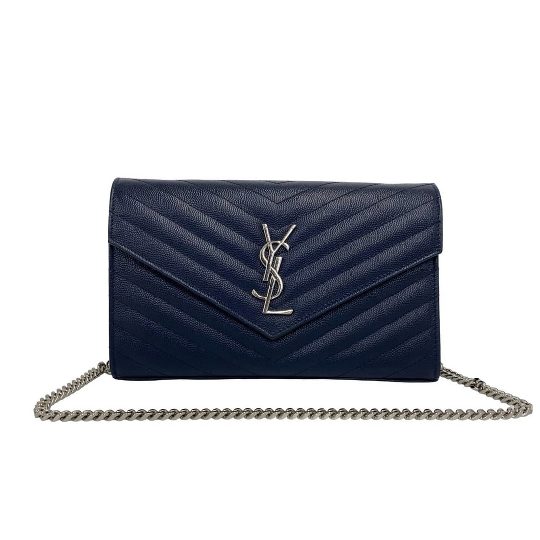 Yves Saint Laurent SAINT LAURENT PARIS YSL Cassandra Logo Hardware Leather Chain Shoulder Bag Navy (1 of 10)