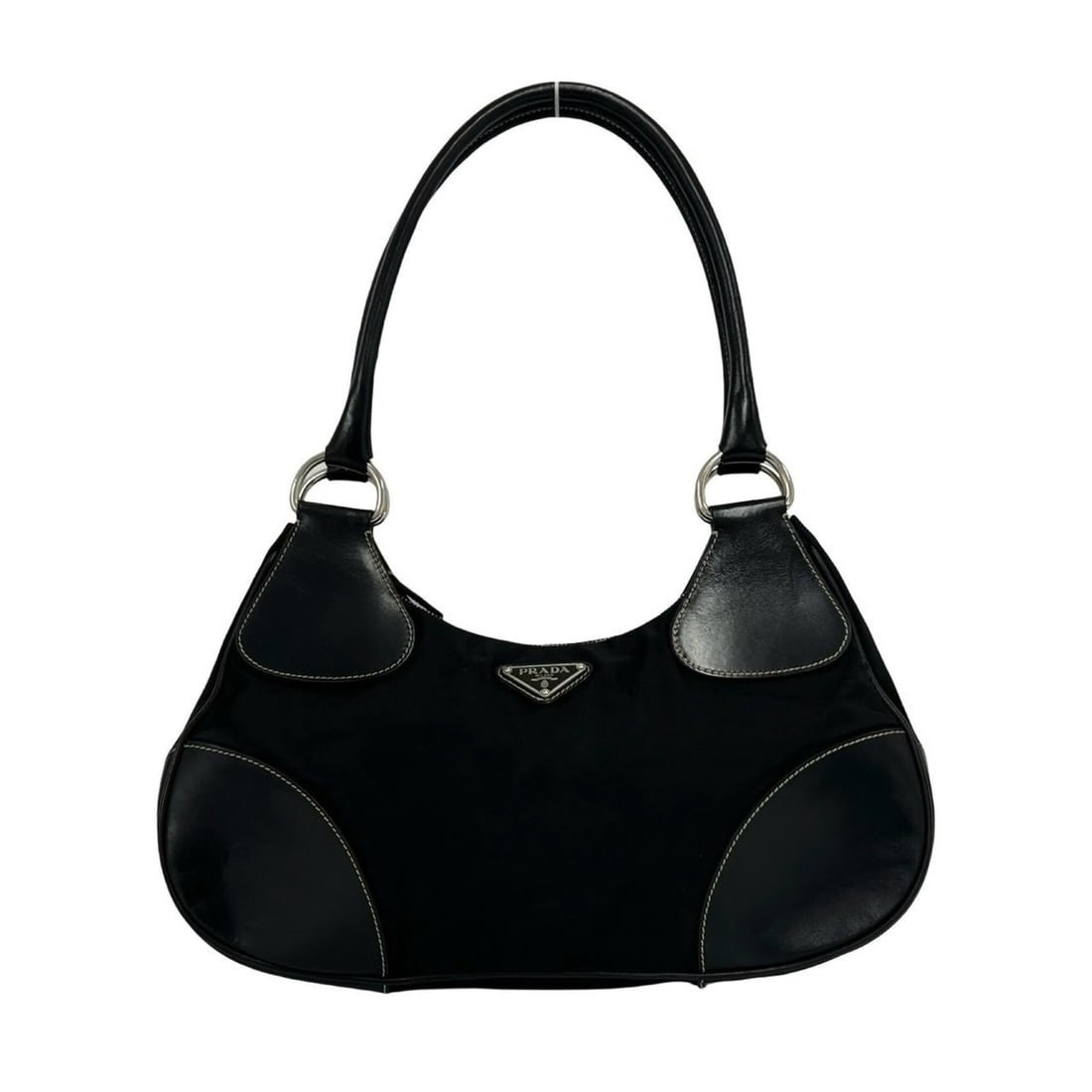 PRADA Triangle Logo Hardware Nylon Leather Semi Shoulder Bag Handbag Mini Tote Black 36522: --- Catalog ---Category: SizeSize (HxWxD): 17.5cm x 34cm x 11.5cm / 6.88'' x 13.38'' x 4.52''Category: DesignType: Handbag, Shoulder bag, Tote bagColor: BlackGender: WomenMaterial: Nylon , Leather Cat