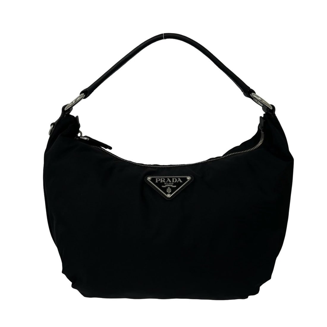 PRADA Prada Triangle Logo Hardware Tessuto Nylon Leather Genuine Handbag One Shoulder Bag Black (1 of 10)