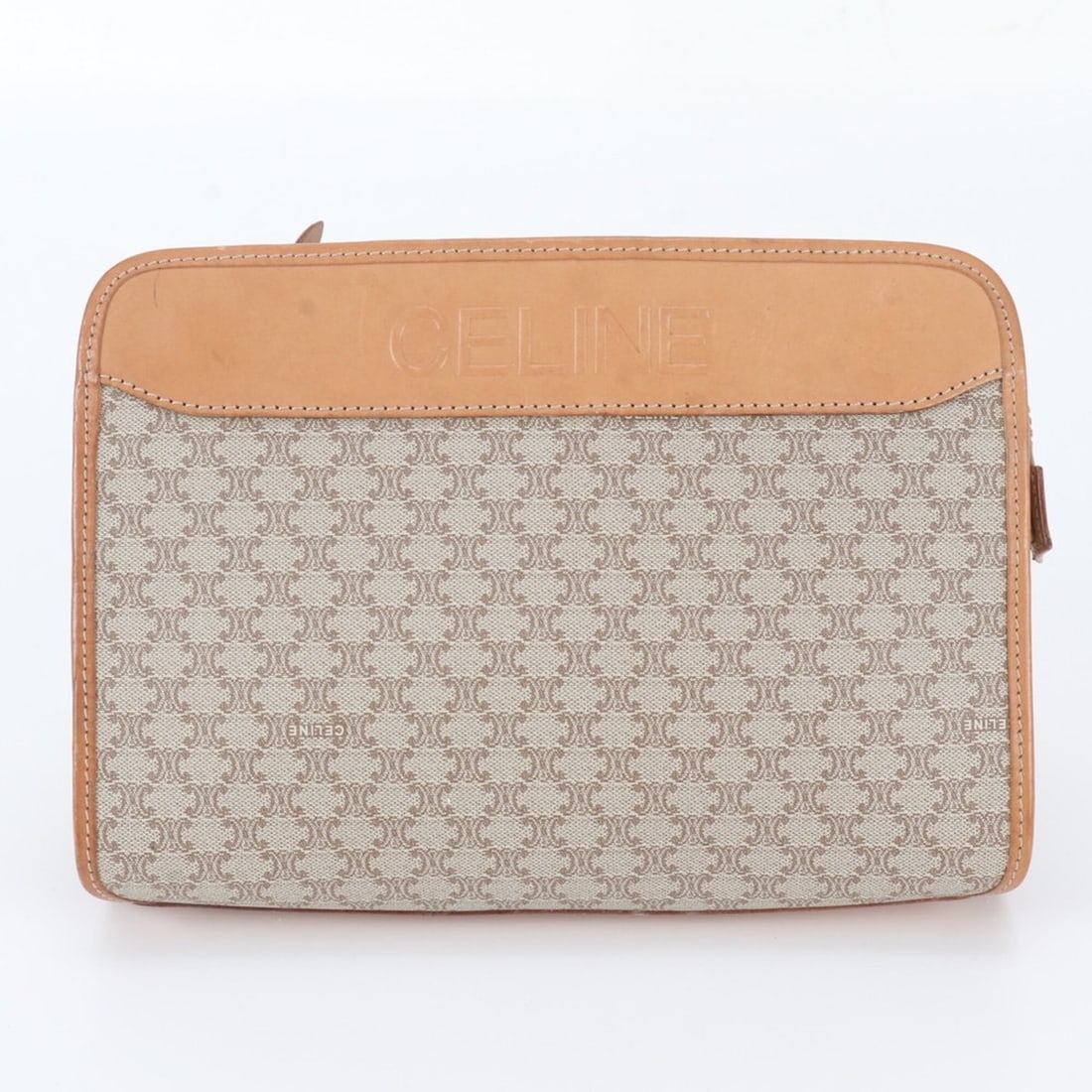 Celine Macadam Leather Second Bag Clutch Handbag Pouch Beige Men's: --- Catalog ---Category: SizeSize (HxWxD): 19cm x 25cm x 6cm / 7.48'' x 9.84'' x 2.36''Category: DesignType: HandbagColor: BeigeGender: MenMaterial: Leather , Coated canvas Category: GeneralLine: Maca