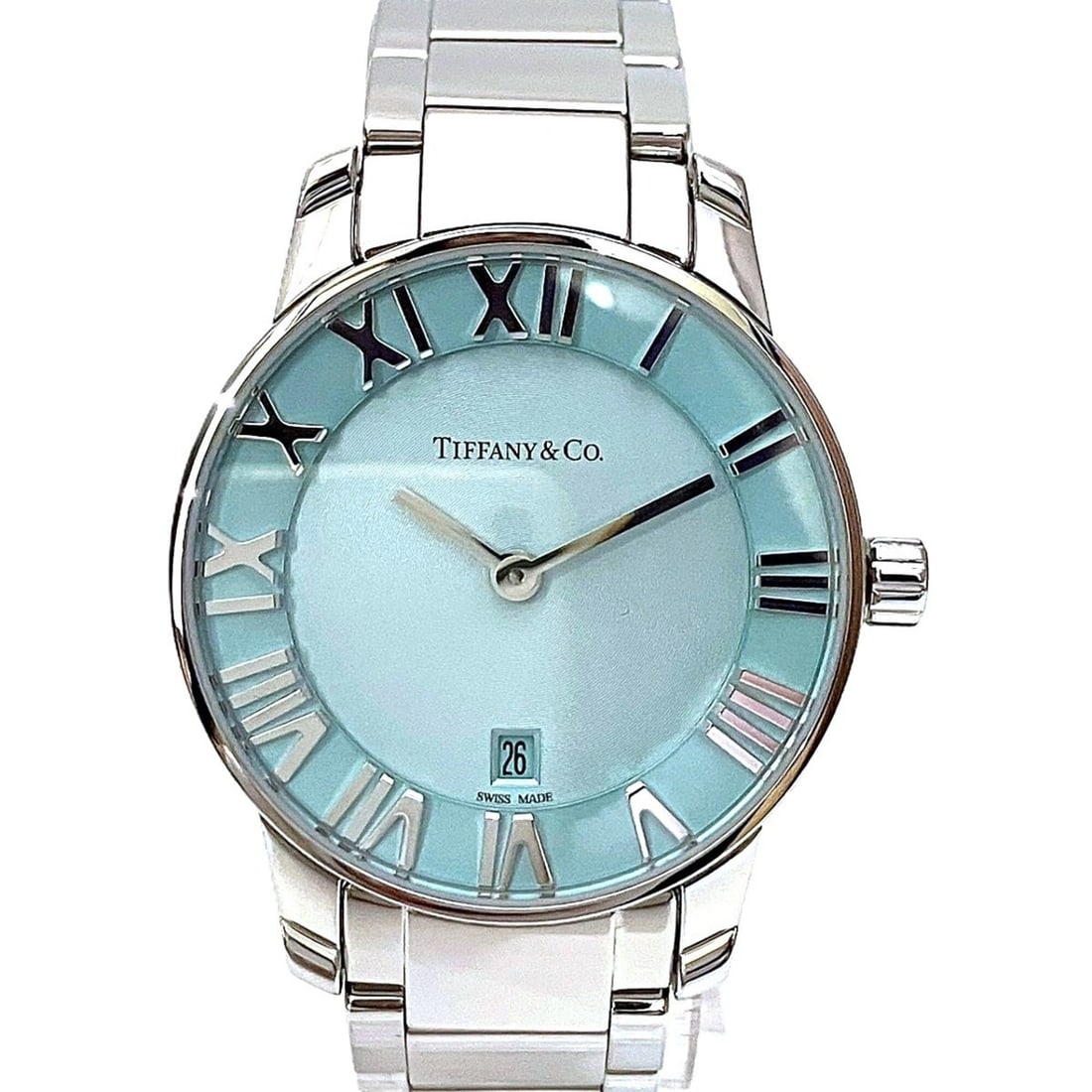 Tiffany & Co. Atlas 2-Hand Date Watch, Total Weight 58.8g, Stainless Steel, Quartz Movement, Blue (1 of 10)