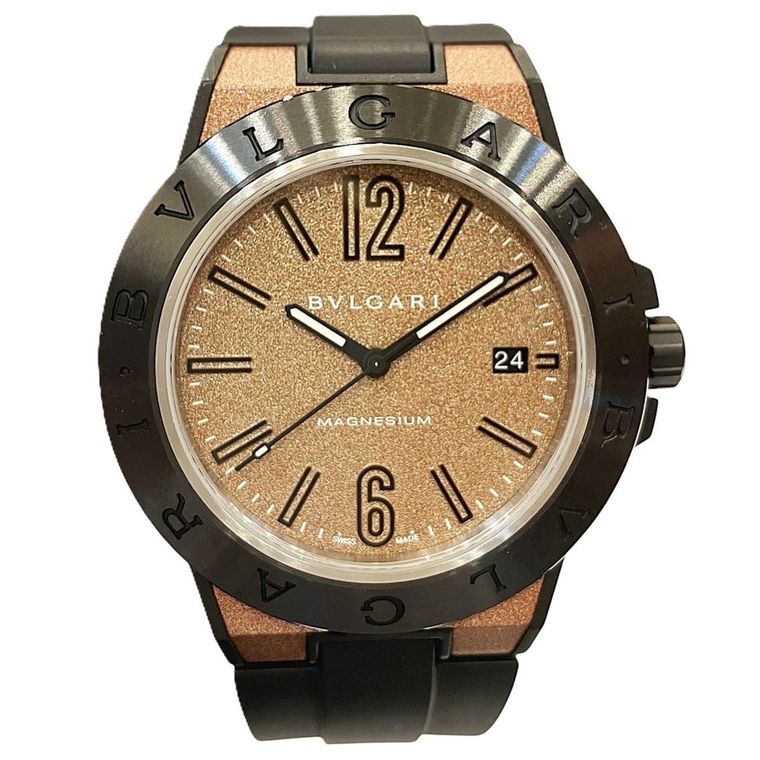 Bulgari Diagono Magnesium Watch, Total Weight 71g, Rubber Strap, Automatic Movement, Brown Dial,: --- Catalog ---Category: SizeWrist Size: 14cm - 19cm / 5.51'' - 7.48''Case Diameter: 41mm / 1.61''Category: DesignType: WristwatchGender: MenColor (Dial): BrownMaterial (Band): RubberCategory: General