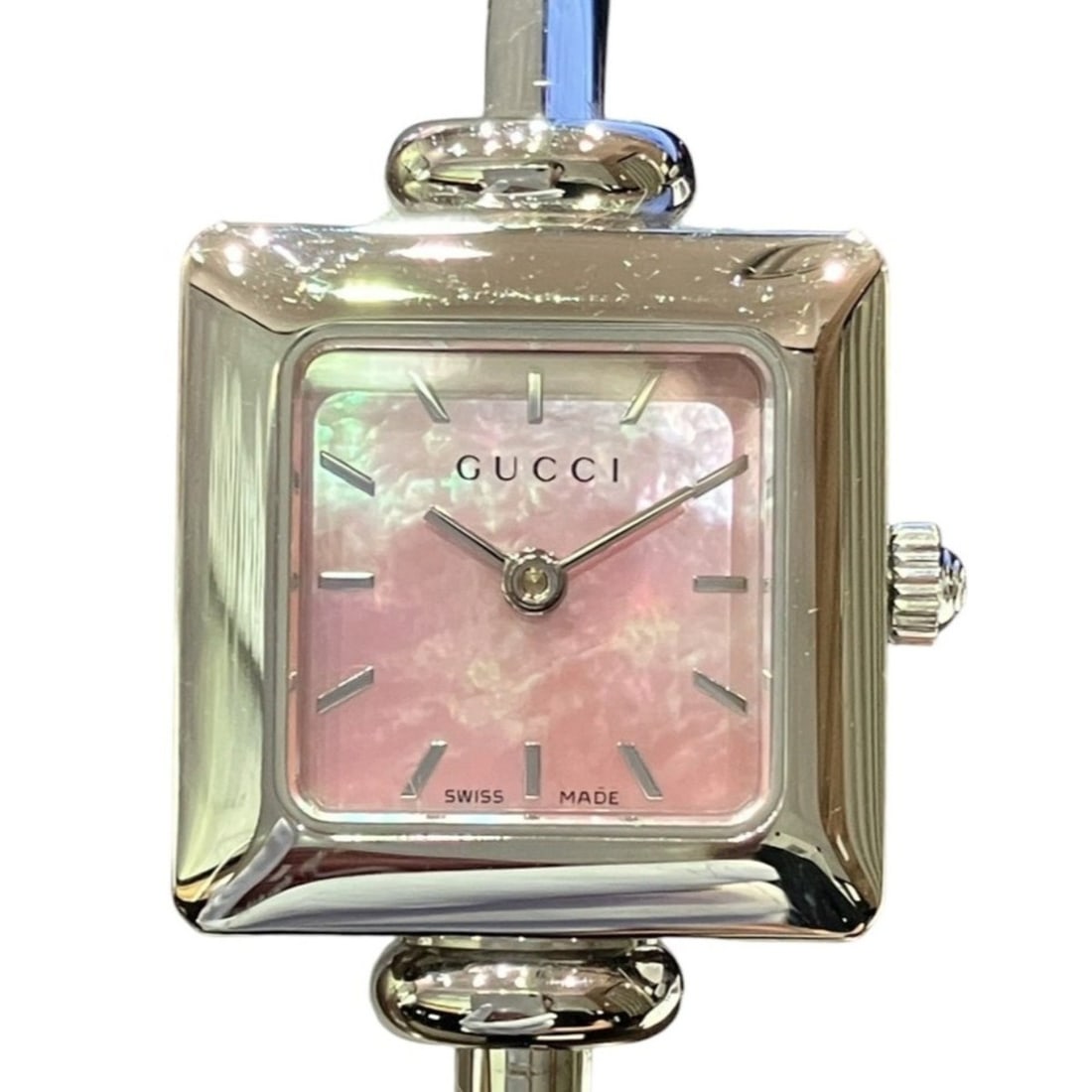 Gucci bangle watch, total weight 24.4g, stainless steel, quartz movement, pink mother-of-pearl dial, (1 of 15)
