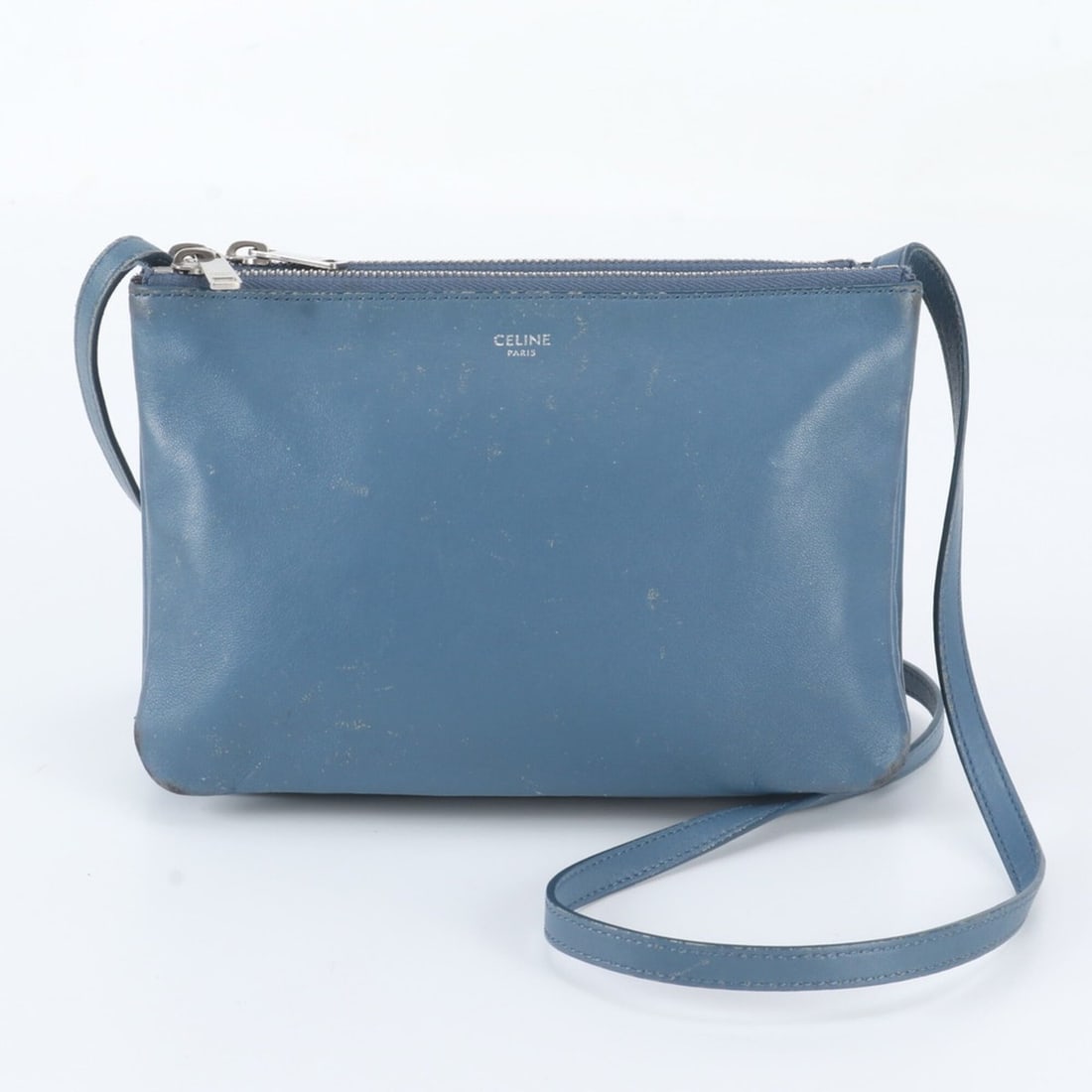 Celine Trio Leather Shoulder Bag Crossbody - Brand Name Women's: --- Catalog ---Category: SizeSize (HxWxD): 15cm x 21cm x 5cm / 5.9'' x 8.26'' x 1.96''Strap Length: 103cm / 40.55''Category: DesignType: Shoulder bagColor: BlueGender: WomenMaterial: Leather Category:
