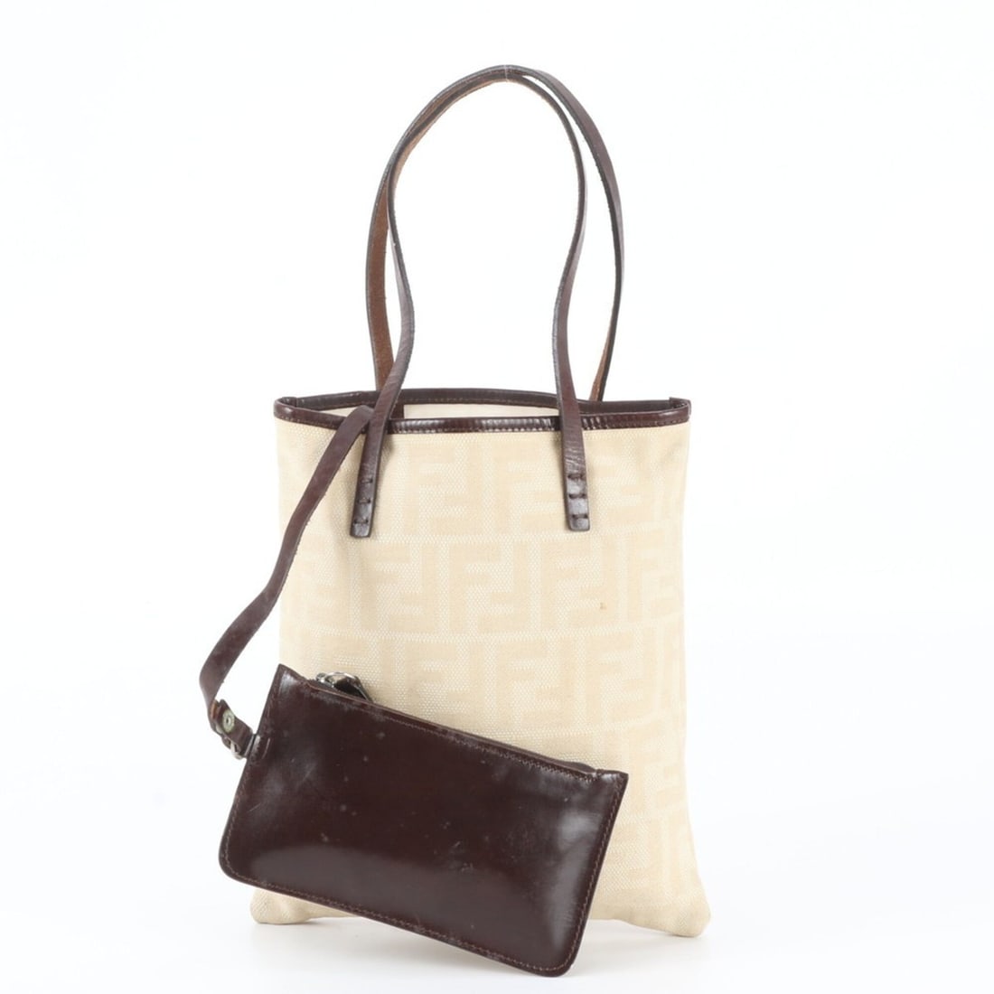 Fendi Zucca Canvas Leather Tote Bag Handbag Shoulder for Women: --- Catalog ---Category: SizeSize (HxWxD): 26cm x 22cm x 3cm / 10.23'' x 8.66'' x 1.18''Handle Length: 40cm / 15.74''Category: DesignType: Handbag, Tote bagColor: Beige, BrownGender: WomenMaterial: Le