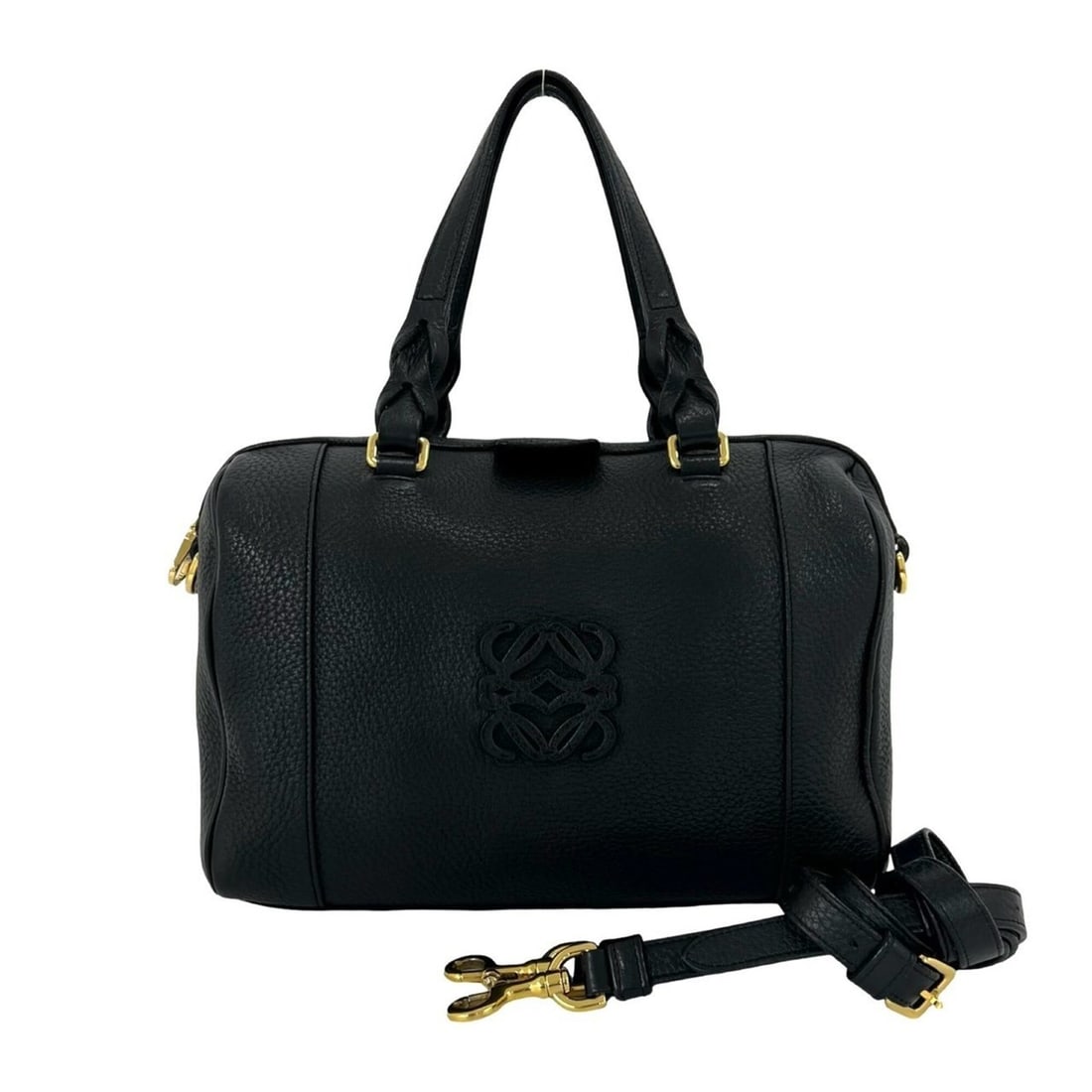 LOEWE Vintage Anagram Logo Leather 2-Way Handbag Mini Boston Bag Shoulder Black 30019: --- Catalog ---Category: SizeSize (HxWxD): 16cm x 25cm x 13.5cm / 6.29'' x 9.84'' x 5.31''Category: DesignType: Boston bag, Handbag, Shoulder bagColor: BlackGender: WomenMaterial: Leather Category: Ge