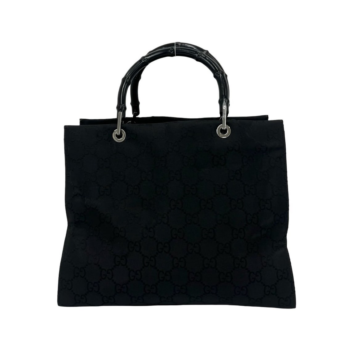 GUCCI Bamboo Line GG Logo Pattern Canvas Handbag Tote Bag Semi Shoulder Black 34197: --- Catalog ---Category: SizeSize (HxWxD): 28cm x 34cm x 13cm / 11.02'' x 13.38'' x 5.11''Category: DesignType: Handbag, Shoulder bag, Tote bagColor: BlackGender: WomenMaterial: Canvas Category: Gener