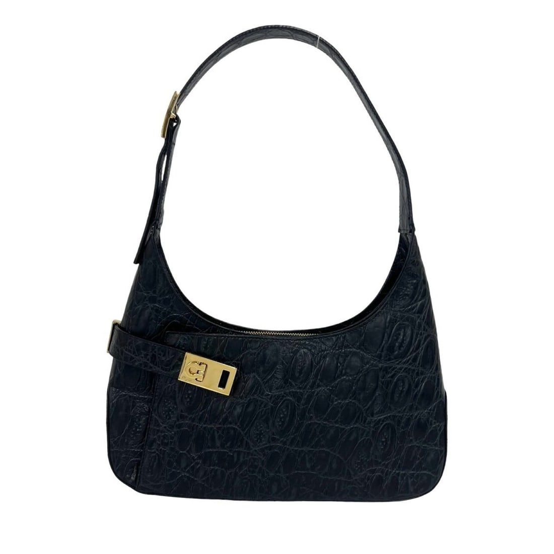 Salvatore Ferragamo Gancini Logo Hardware Leather Semi-One Shoulder Bag Black 29497: --- Catalog ---Category: SizeSize (HxWxD): 14.5cm x 29.5cm x 6cm / 5.7'' x 11.61'' x 2.36''Category: DesignType: Shoulder bagColor: BlackGender: WomenMaterial: Leather Category: GeneralBrand: Salvator