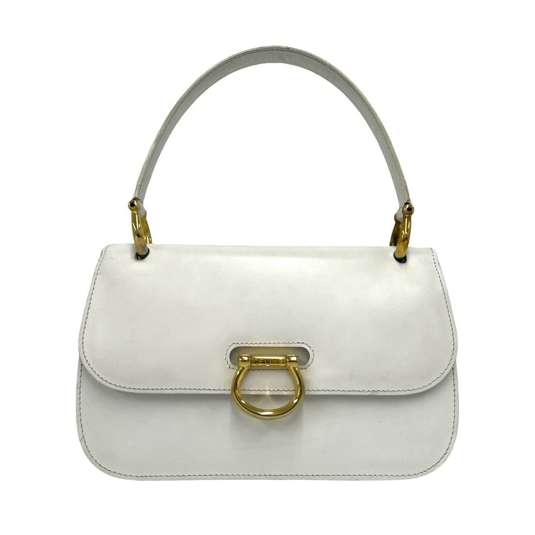 CELINE Vintage Logo Gancini Hardware Leather Handbag Mini Tote Bag White 29486 (1 of 10)