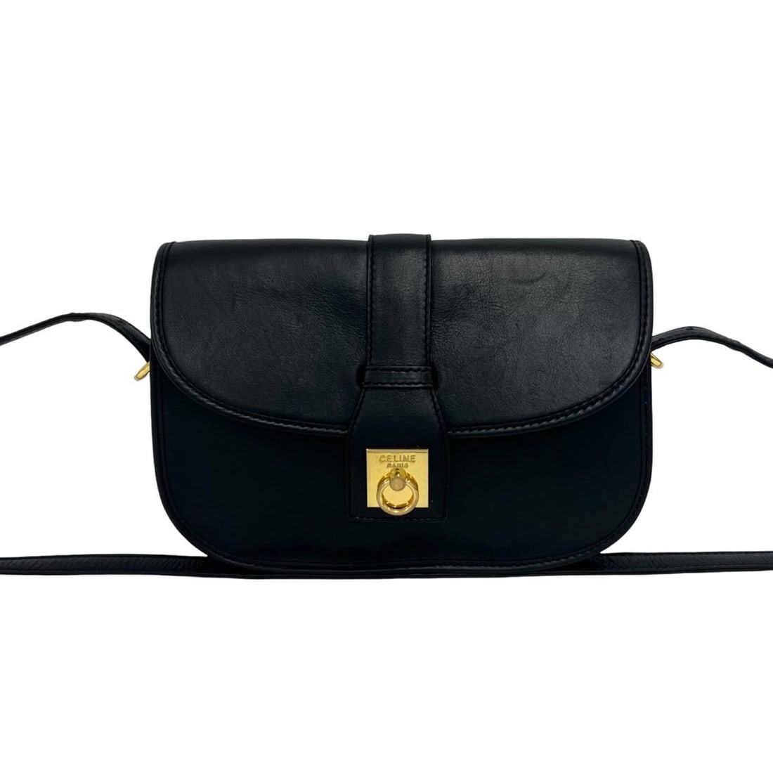 CELINE Vintage Logo Ring Hardware Leather Shoulder Bag Pouch Sacoche Black 19837: --- Catalog ---Category: SizeSize (HxWxD): 18.5cm x 25.5cm x 8cm / 7.28'' x 10.03'' x 3.14''Category: DesignType: Pochette, Shoulder bagColor: BlackGender: WomenMaterial: Leather Category: GeneralBran