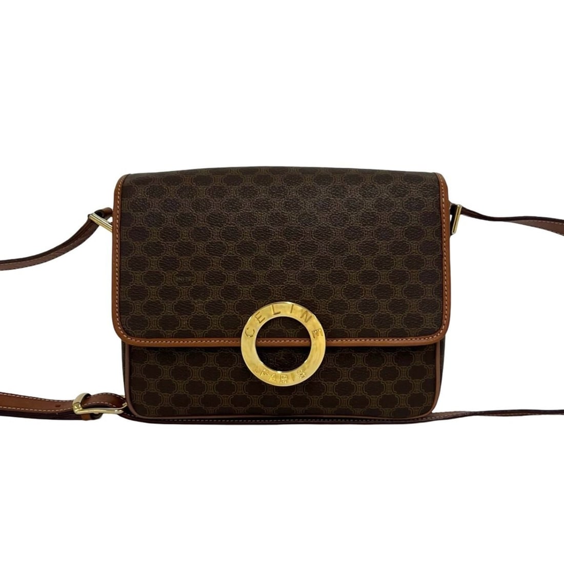 CELINE Vintage Circle Logo Hardware Macadam Pattern Leather Shoulder Bag Sacoche Brown 50911: --- Catalog ---Category: SizeSize (HxWxD): 17cm x 22cm x 6.5cm / 6.69'' x 8.66'' x 2.55''Category: DesignType: Shoulder bagColor: BrownGender: WomenMaterial: Leather , PVC Category: GeneralBrand: Celi