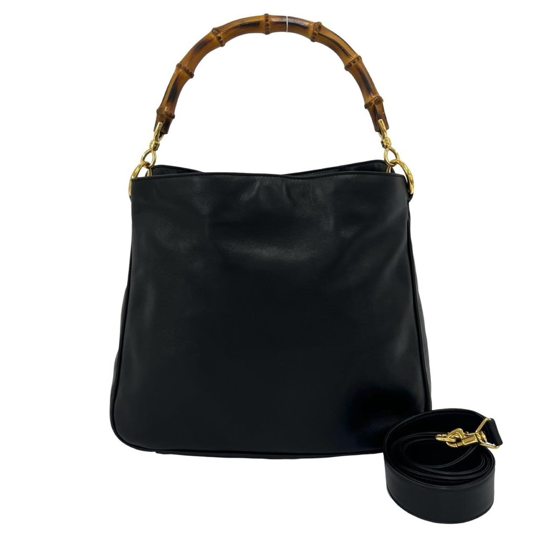 GUCCI Vintage Bamboo Leather 2-Way Handbag/Tote Bag/Shoulder Bag (Black) s2510: --- Catalog ---Category: SizeSize (HxWxD): 25.5cm x 30cm x 9.5cm / 10.03'' x 11.81'' x 3.74''Category: DesignType: Handbag, Shoulder bag, Tote bagColor: BlackGender: WomenMaterial: Leather Category: G