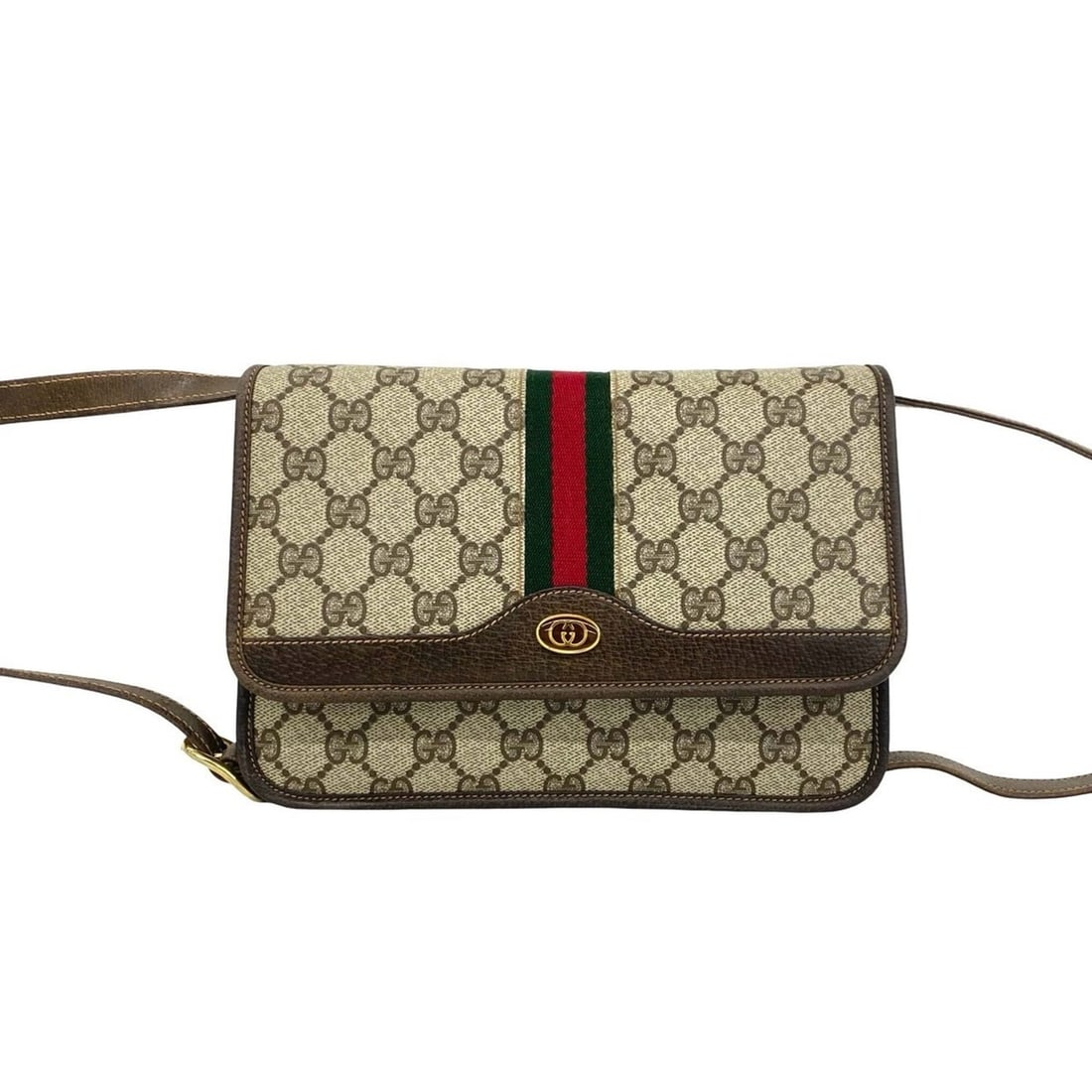 GUCCI Vintage Sherry Line GG Logo Leather Shoulder Bag/Sacoche (Brown) 21590 (1 of 10)