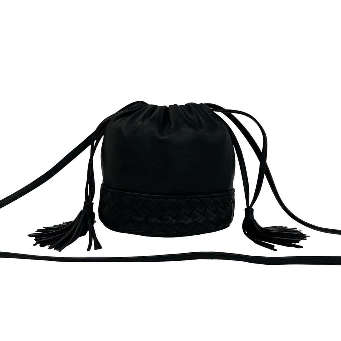 BOTTEGA VENETA Vintage Intrecciato Leather Tassel Drawstring Mini Shoulder Bag, Black 31902 (1 of 9)