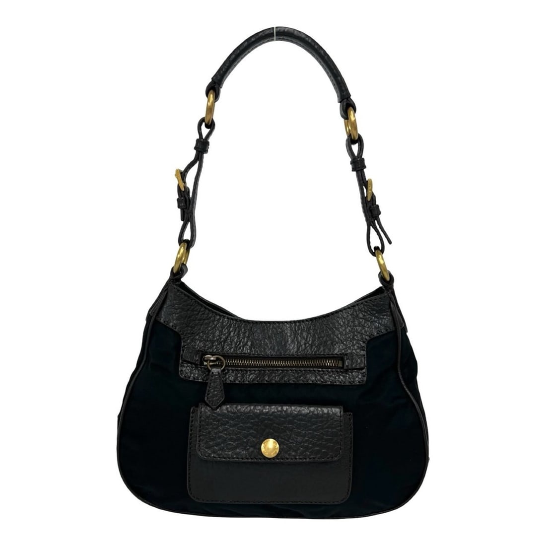 PRADA Triangle Logo Plate Hardware Nylon Leather Genuine Semi One Shoulder Bag Tote Black Brown: --- Catalog ---Category: SizeSize (HxWxD): 20cm x 28cm x 8cm / 7.87'' x 11.02'' x 3.14''Category: DesignType: Shoulder bag, Tote bagColor: Black, BrownGender: WomenMaterial: Nylon , Leather Category: 