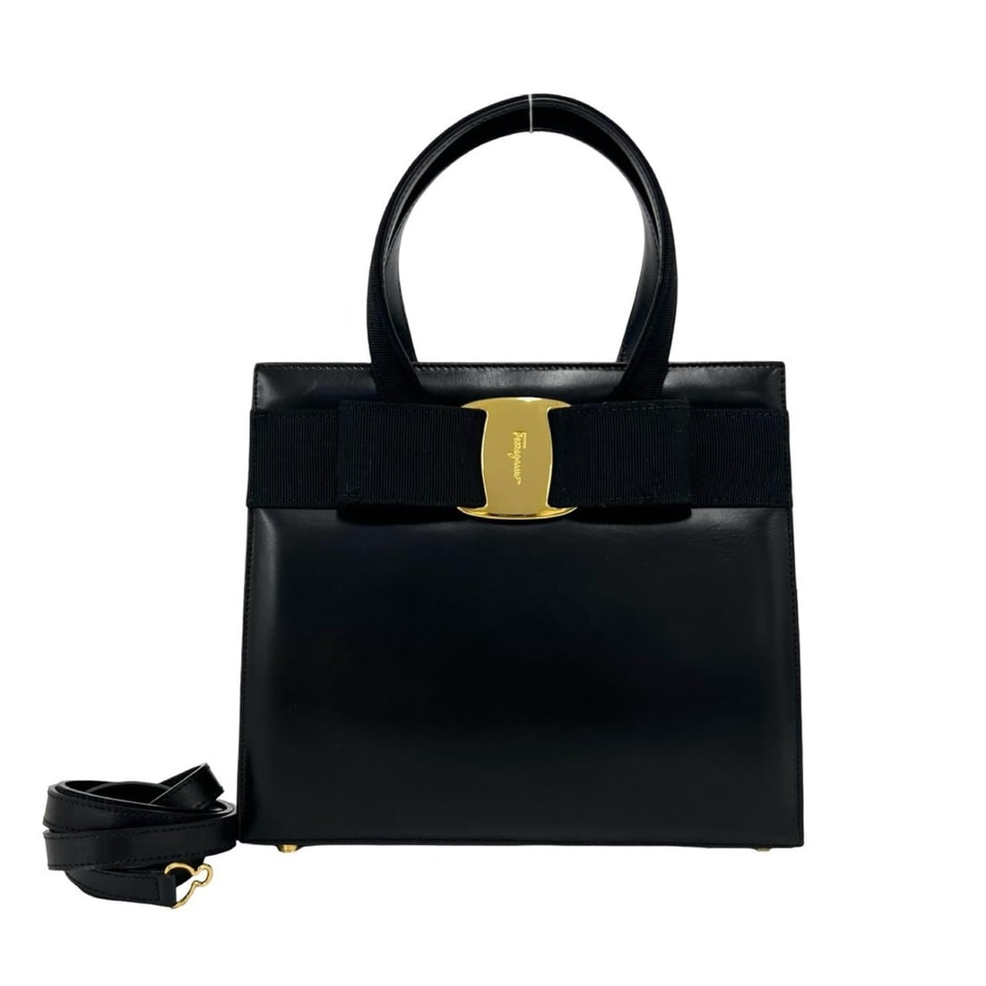 Salvatore Ferragamo Vara Ribbon Hardware Leather 2-way Handbag Shoulder Bag Black 40134 (Free: --- Catalog ---Category: SizeSize (HxWxD): 21cm x 24.5cm x 9.5cm / 8.26'' x 9.64'' x 3.74''Category: DesignType: Handbag, Shoulder bagColor: BlackGender: WomenMaterial: Leather Category: GeneralBrand: