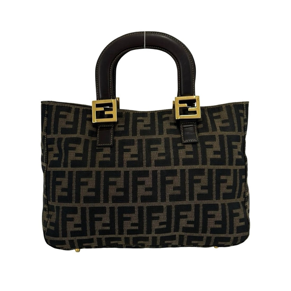 FENDI Zucca FF pattern logo hardware canvas leather genuine handbag mini tote bag brown 548-1 (1 of 10)
