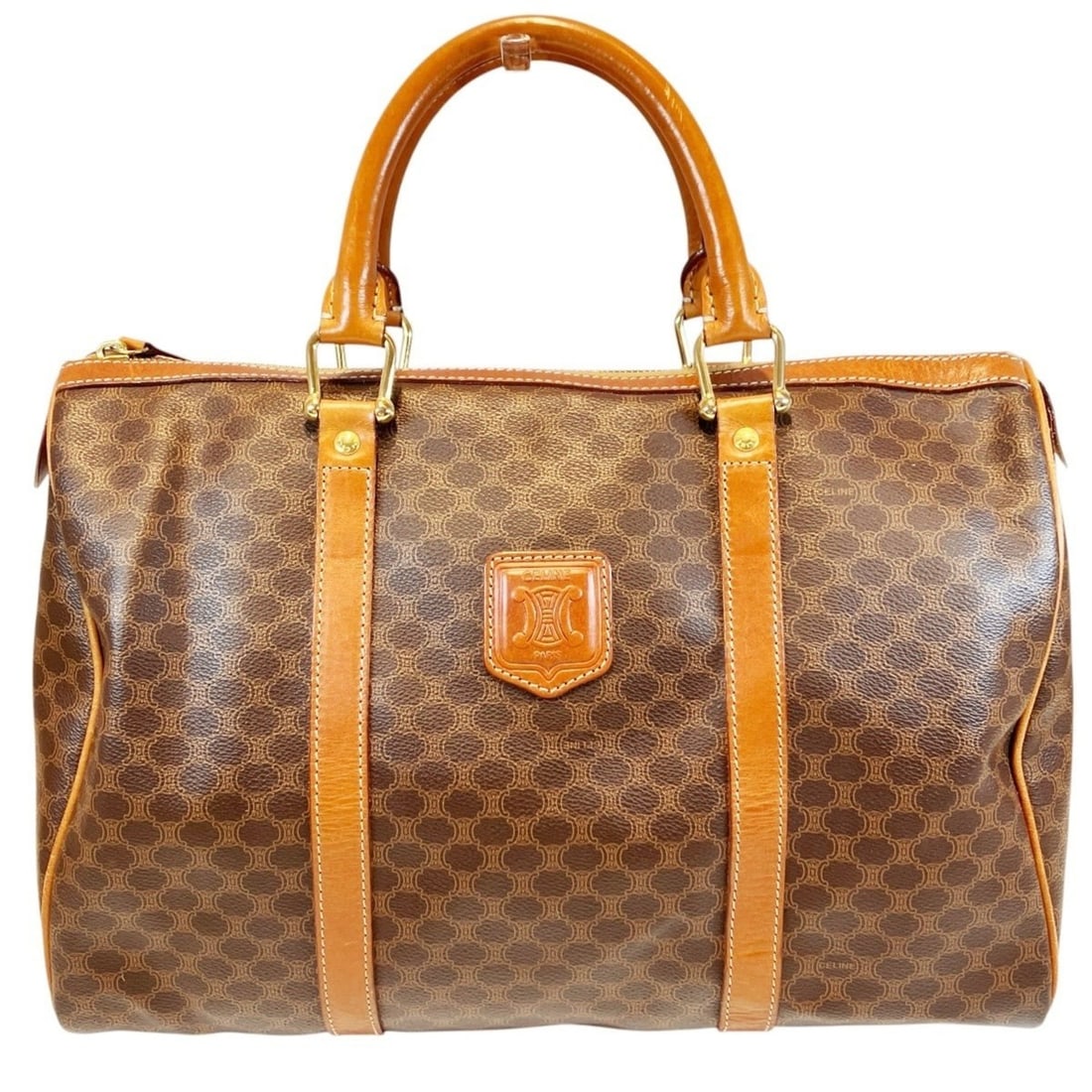 Celine Boston bag, Macadam pattern, vintage coated canvas.: --- Catalog ---Category: SizeSize (HxWxD): 22cm x 35cm x 20cm / 8.66'' x 13.77'' x 7.87''Handle Length: 30cm / 11.81''Category: DesignType: Boston bagColor: BrownGender: WomenSeason: VintageClosure: Z