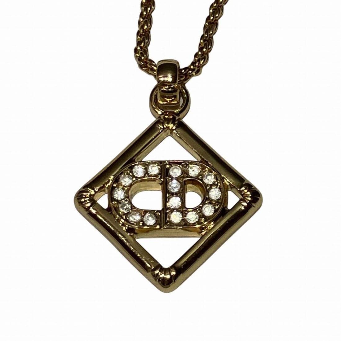 Christian Dior necklace, accessory. Total weight 8.8g, 42cm, GP rhinestone.: --- Catalog ---Category: SizeWeight: 8.8g / 0.31oz.Pendant Size: 20mm x 20mm / 0.78'' x 0.78''Neck Circumference: 42 cm / 16.53''Category: DesignStone: RhinestoneGender: WomenNecklace Type: NecklaceCa
